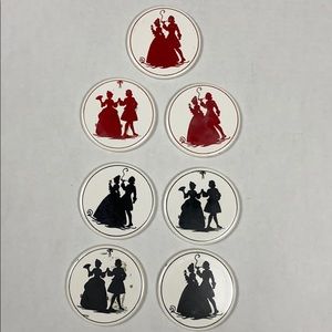 Set of 7 Vintage Silhouette Ceramic Coasters